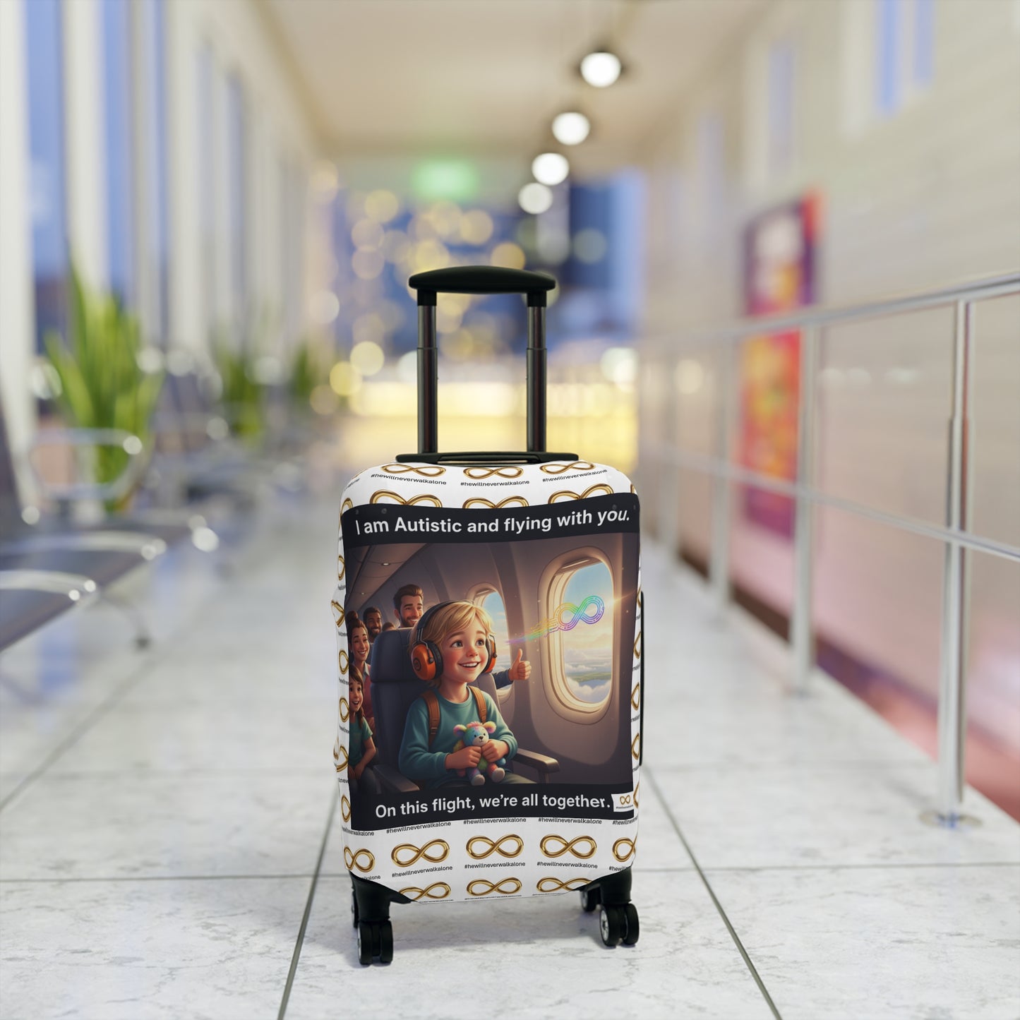 Autistic Pride Luggage Cover | Cute Travel Accessory, Wheelie Case Protector, Gift for Travelers, Autism Awareness, Flying Together Design