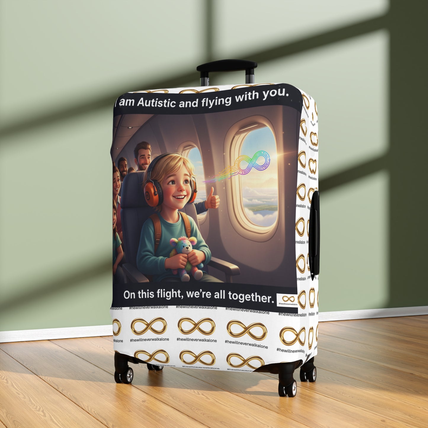 Autistic Pride Luggage Cover | Cute Travel Accessory, Wheelie Case Protector, Gift for Travelers, Autism Awareness, Flying Together Design