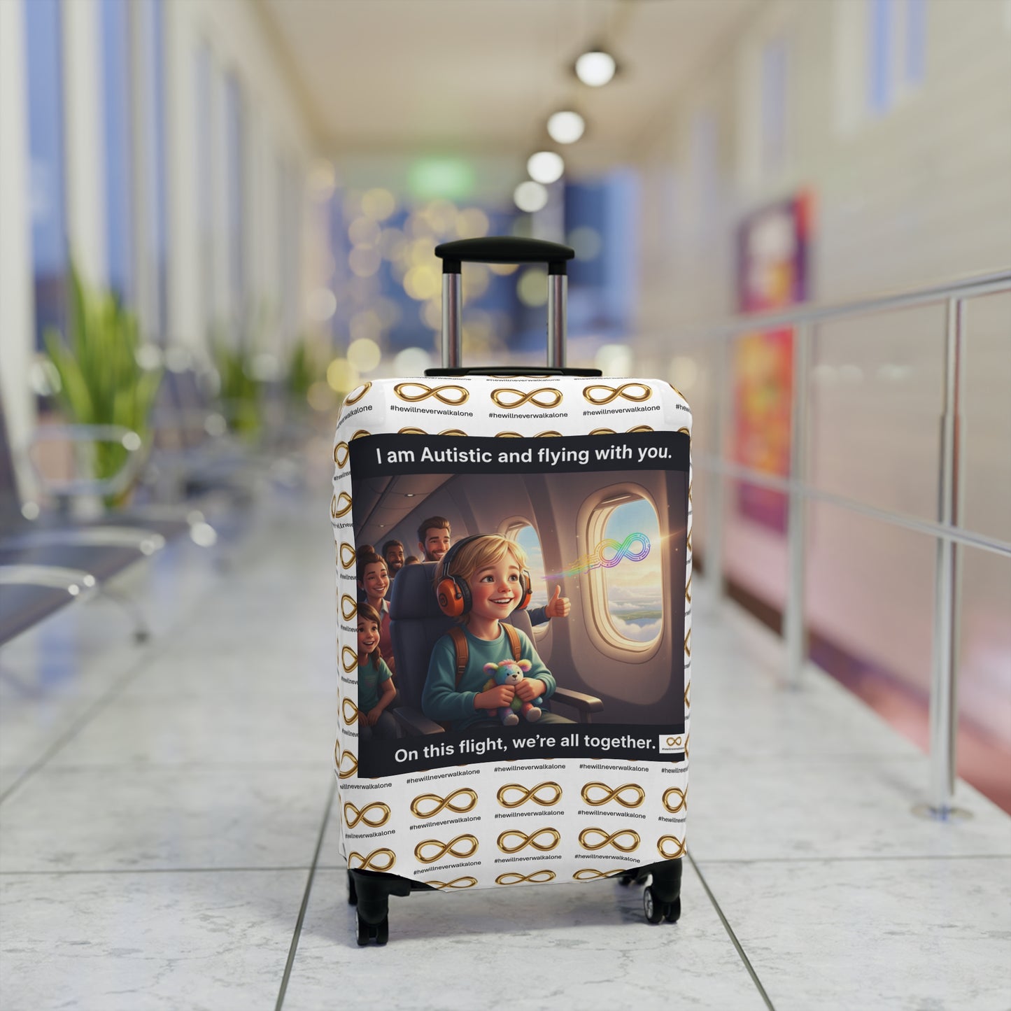 Autistic Pride Luggage Cover | Cute Travel Accessory, Wheelie Case Protector, Gift for Travelers, Autism Awareness, Flying Together Design