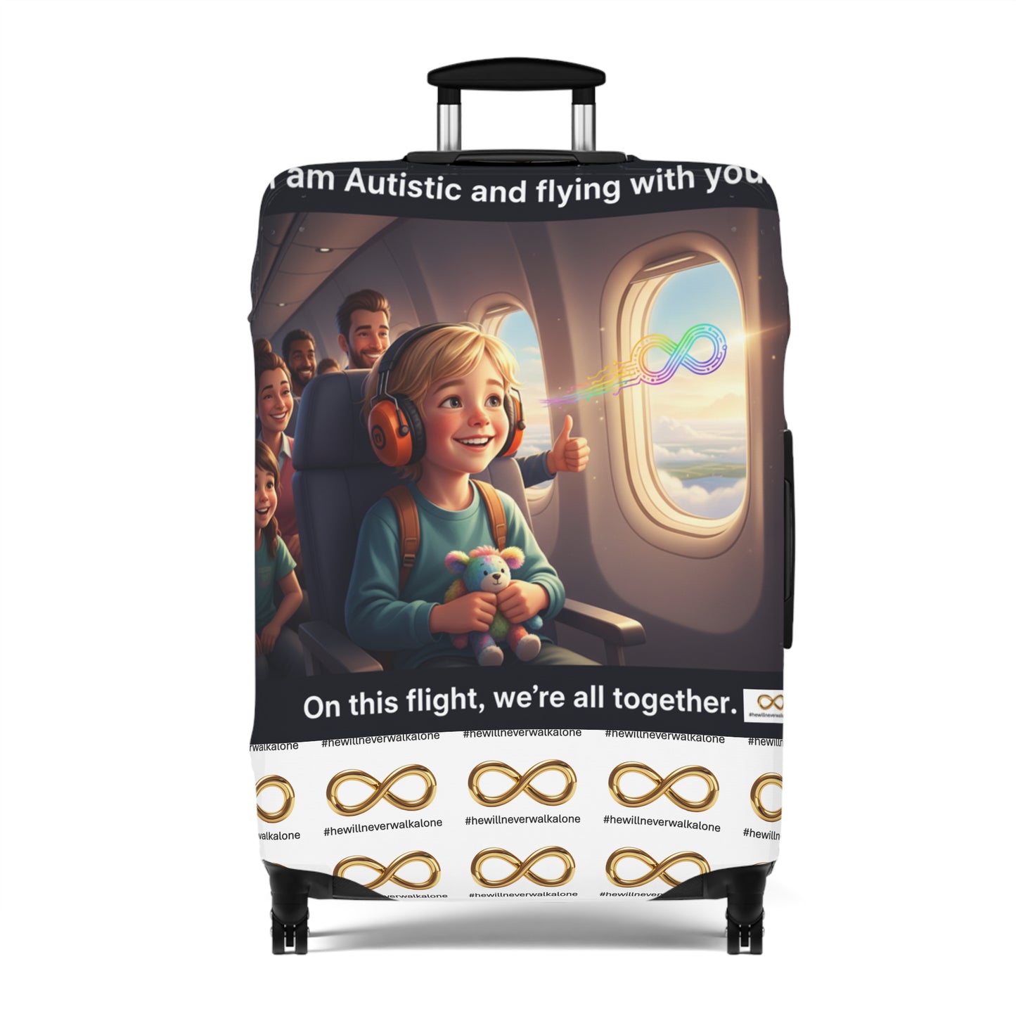 Autistic Pride Luggage Cover | Cute Travel Accessory, Wheelie Case Protector, Gift for Travelers, Autism Awareness, Flying Together Design