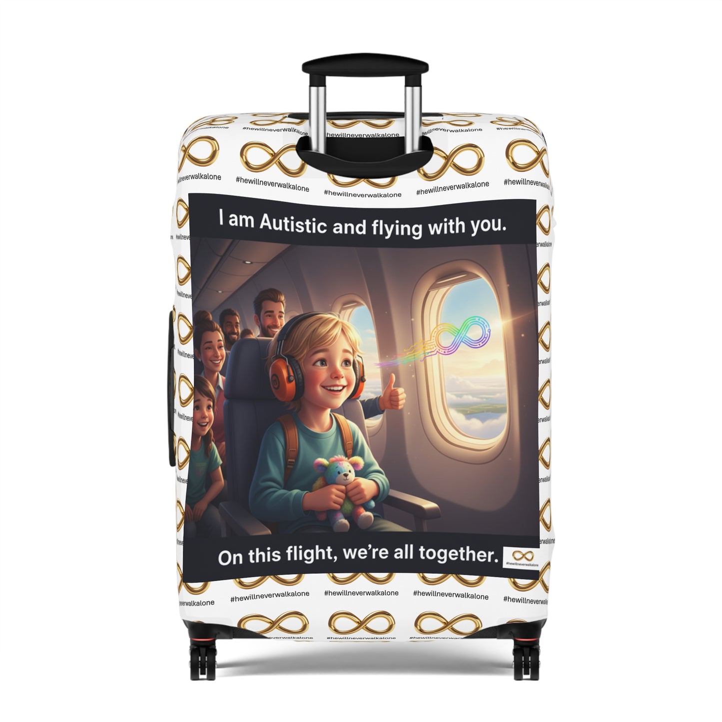 Autistic Pride Luggage Cover | Cute Travel Accessory, Wheelie Case Protector, Gift for Travelers, Autism Awareness, Flying Together Design