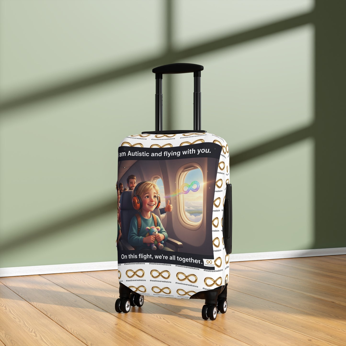 Autistic Pride Luggage Cover | Cute Travel Accessory, Wheelie Case Protector, Gift for Travelers, Autism Awareness, Flying Together Design