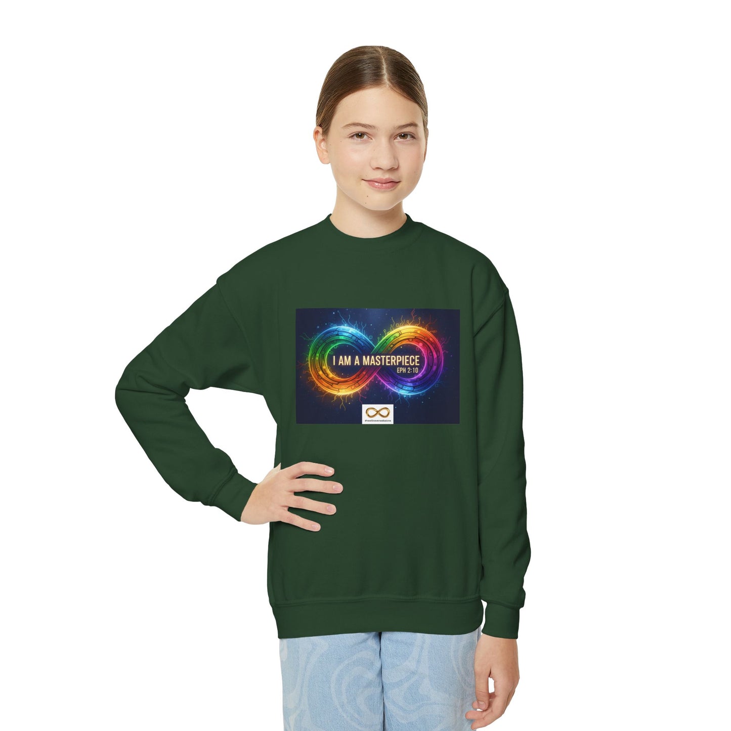 Autism Awareness Youth Crewneck Sweatshirt - I am a masterpiece eph 2:10