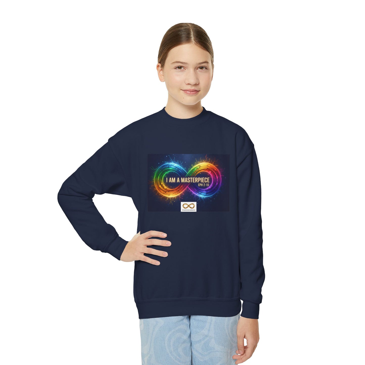 Autism Awareness Youth Crewneck Sweatshirt - I am a masterpiece eph 2:10