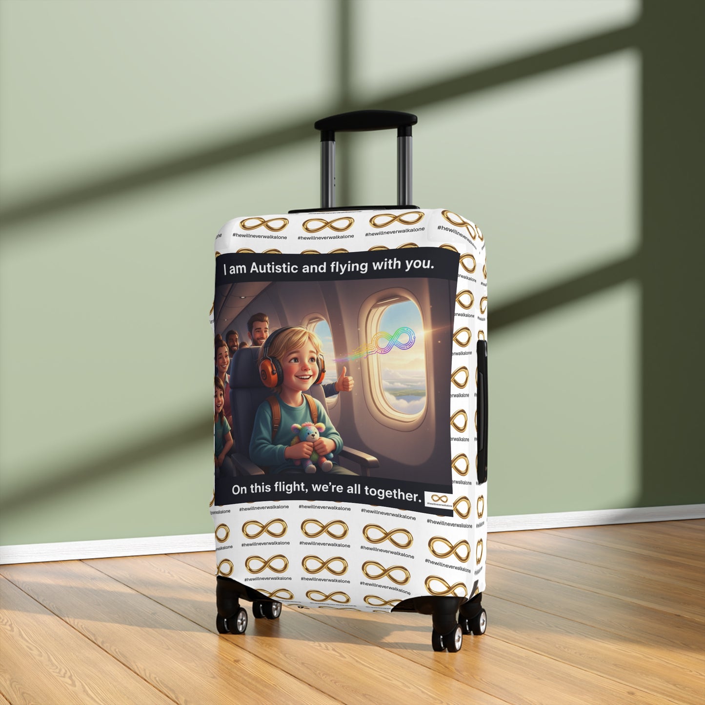 Autistic Pride Luggage Cover | Cute Travel Accessory, Wheelie Case Protector, Gift for Travelers, Autism Awareness, Flying Together Design