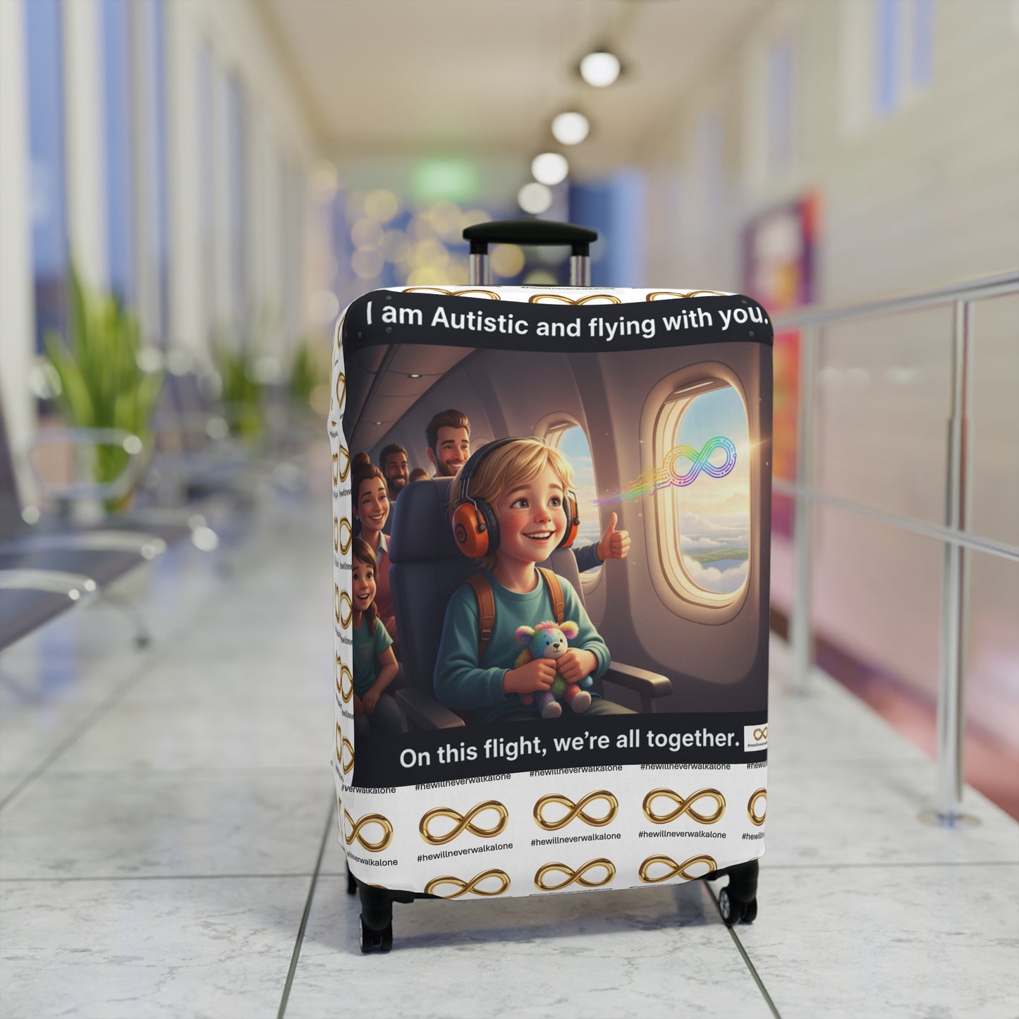 Autistic Pride Luggage Cover | Cute Travel Accessory, Wheelie Case Protector, Gift for Travelers, Autism Awareness, Flying Together Design