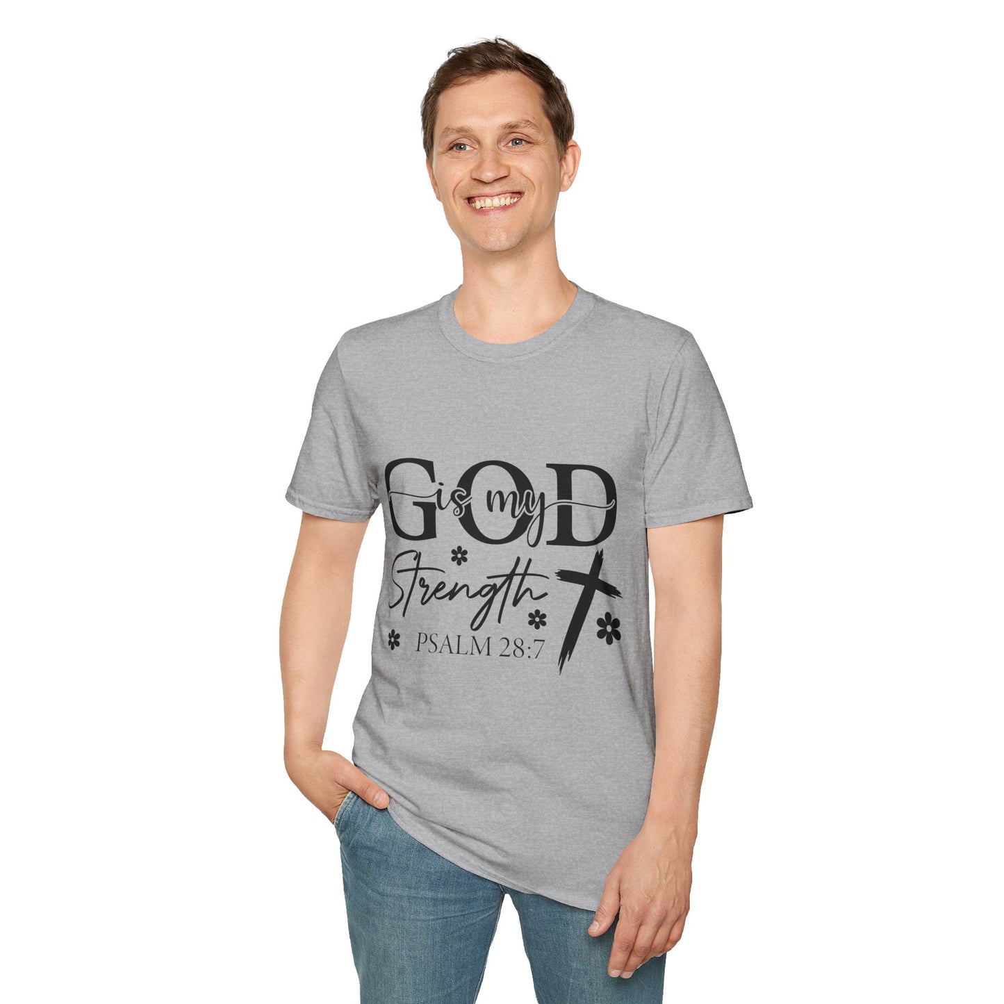 God Is My Strength Psalm 28:7 Christian T-Shirt — Faith Cross Tee