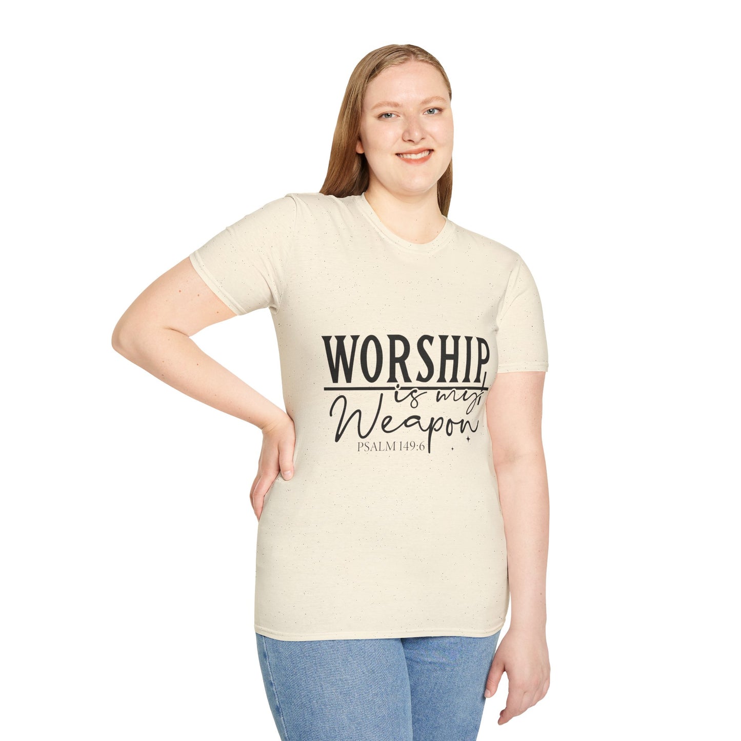 Worship Is My Weapon T-Shirt — Psalm 149:6 Christian Faith Tee
