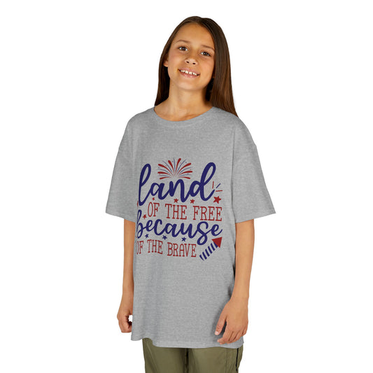 Kids Tee - "Land of the Free Because of the Brave" Patriotic 4th of July T-Shirt