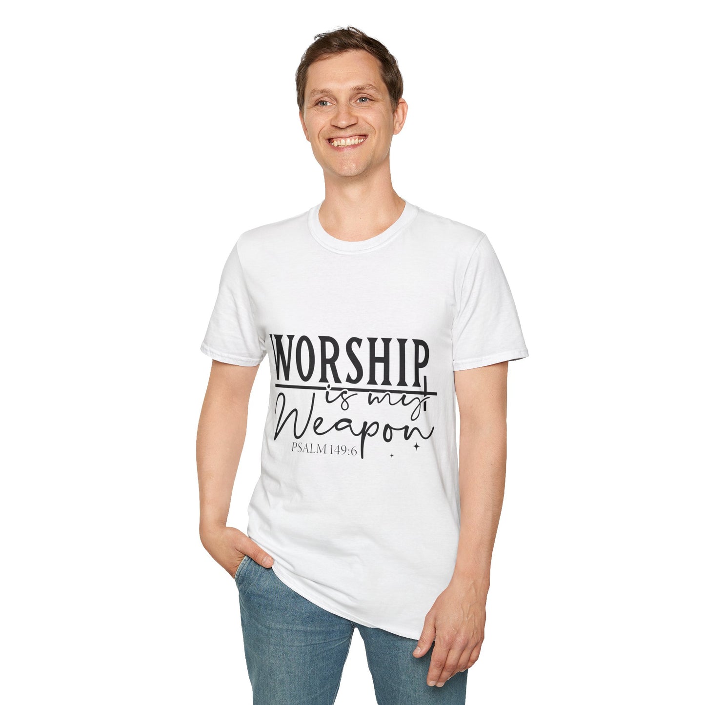 Worship Is My Weapon T-Shirt — Psalm 149:6 Christian Faith Tee