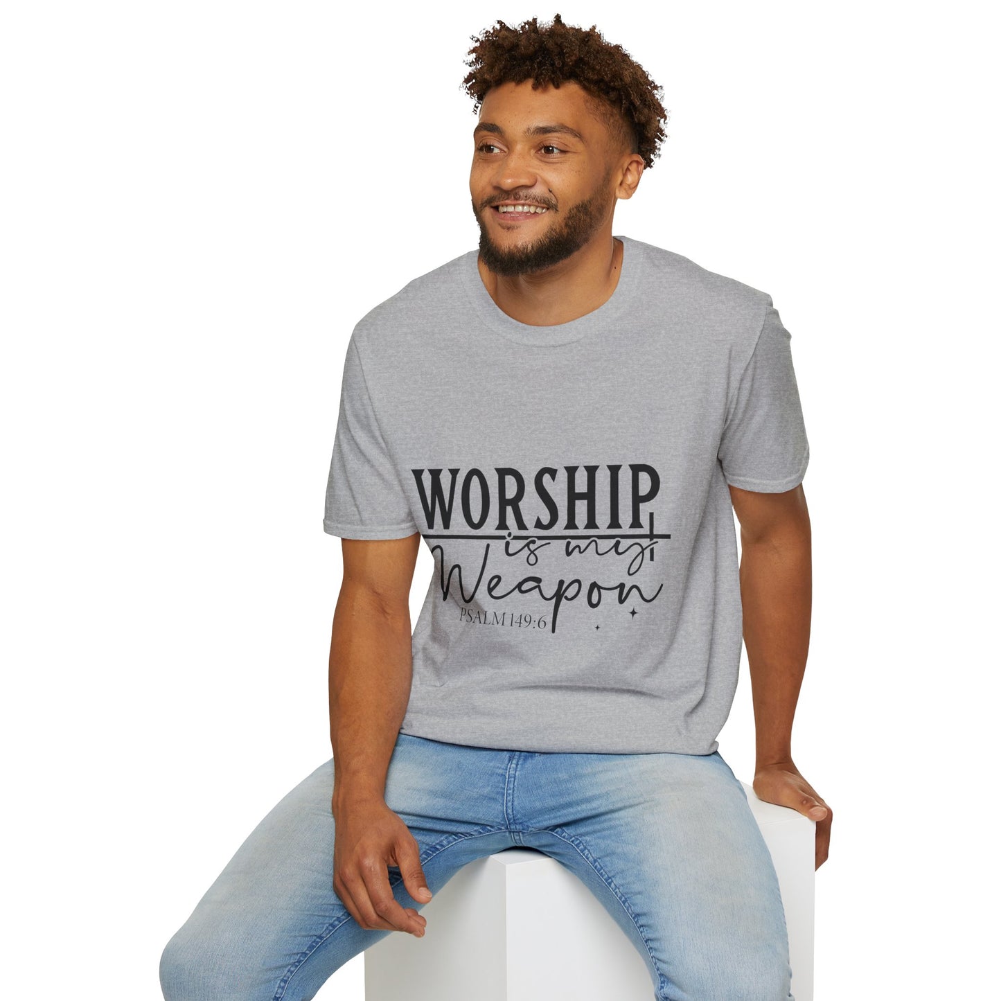 Worship Is My Weapon T-Shirt — Psalm 149:6 Christian Faith Tee