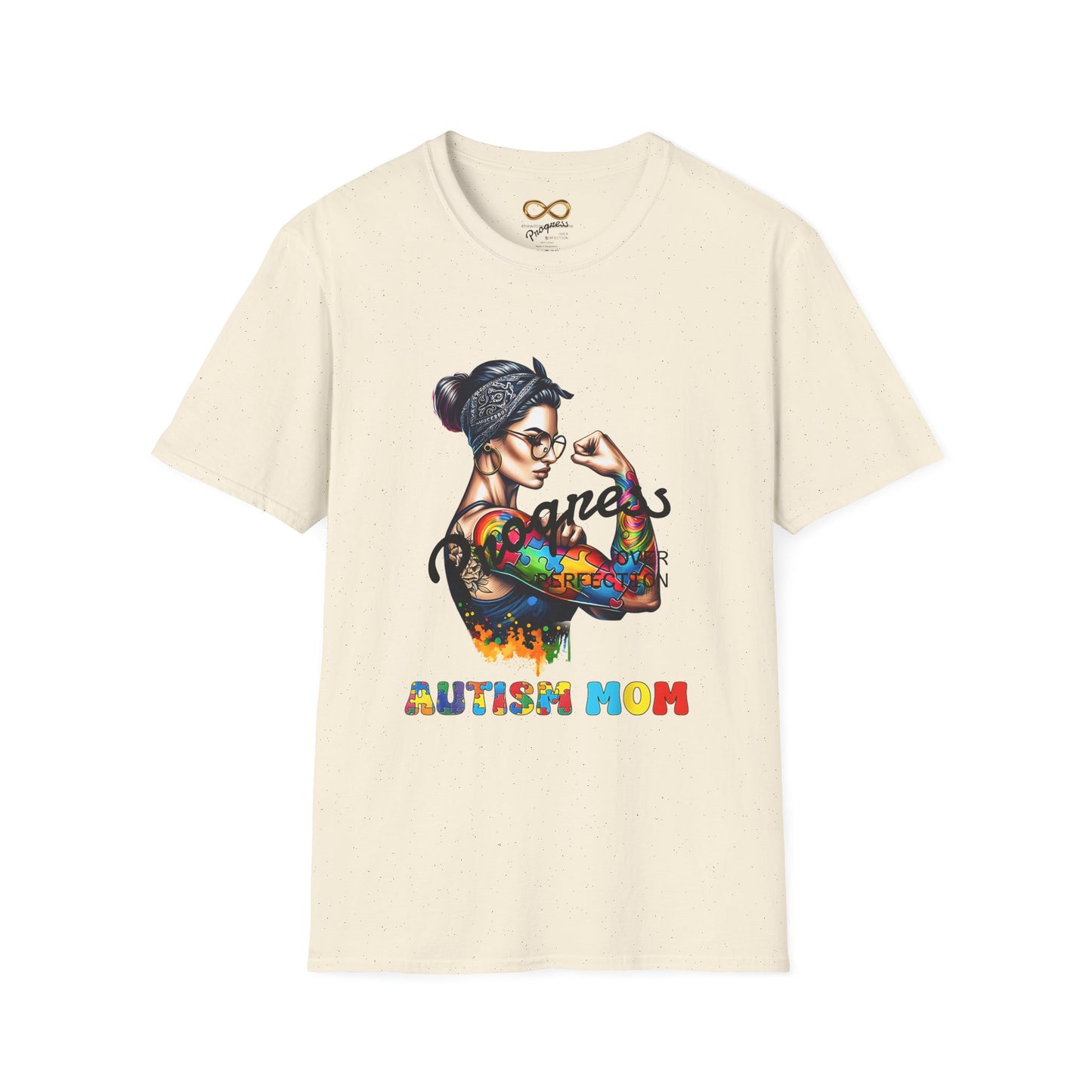Adult Autism Mom Tattooed Rosie T-Shirt — Colorful Puzzle Piece Pride Tee for Mothers