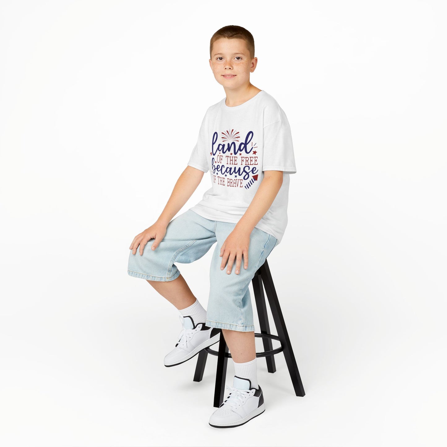 Kids Tee - "Land of the Free Because of the Brave" Patriotic 4th of July T-Shirt