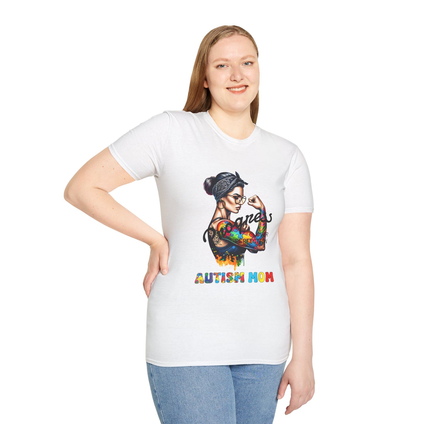 Adult Autism Mom Tattooed Rosie T-Shirt — Colorful Puzzle Piece Pride Tee for Mothers