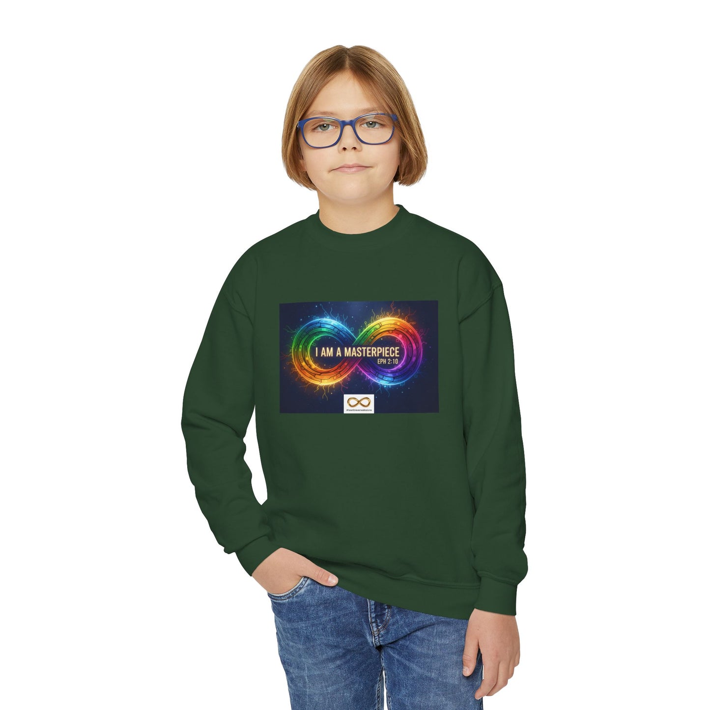 Autism Awareness Youth Crewneck Sweatshirt - I am a masterpiece eph 2:10