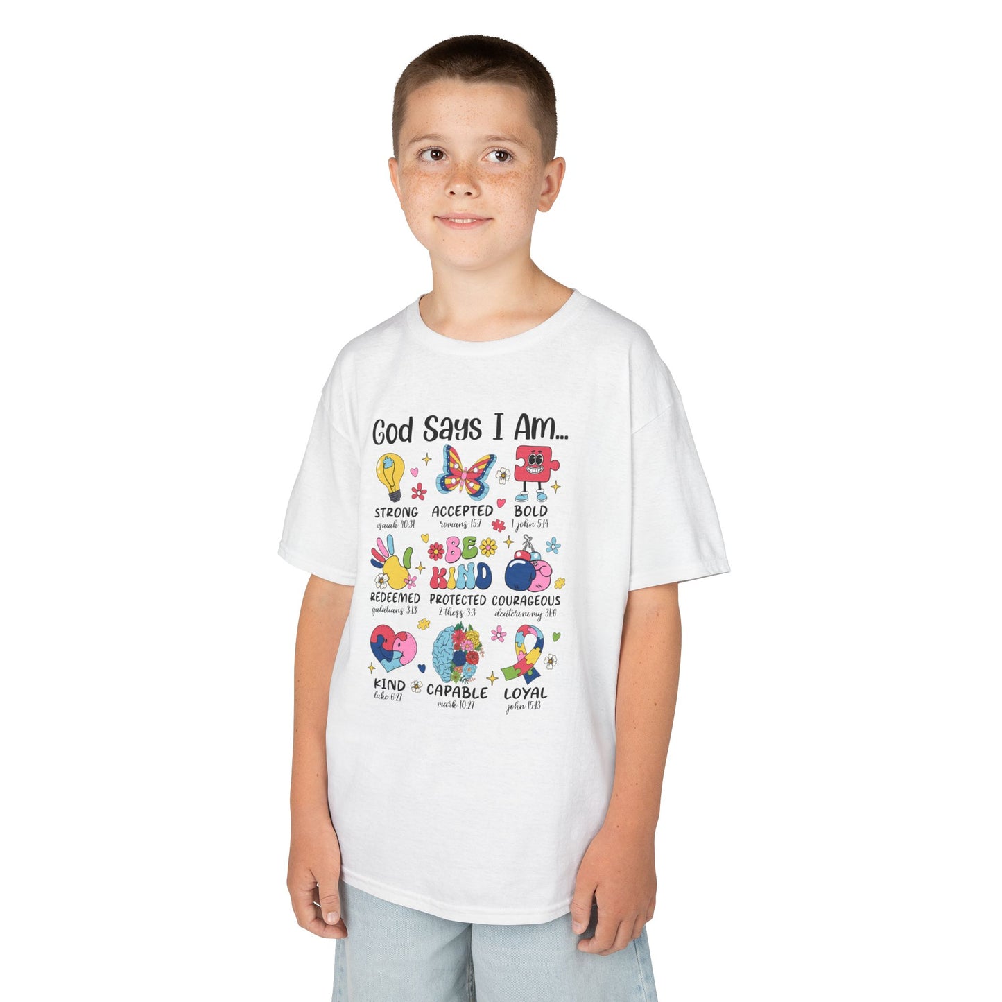 Kids Tee — “God Says I Am” Inspirational Christian Kids T‑Shirt