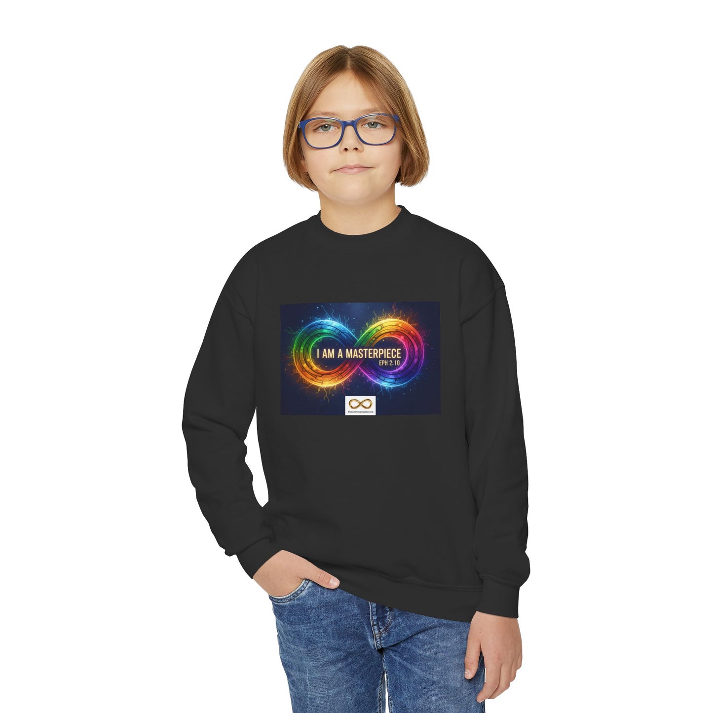 Autism Awareness Youth Crewneck Sweatshirt - I am a masterpiece eph 2:10