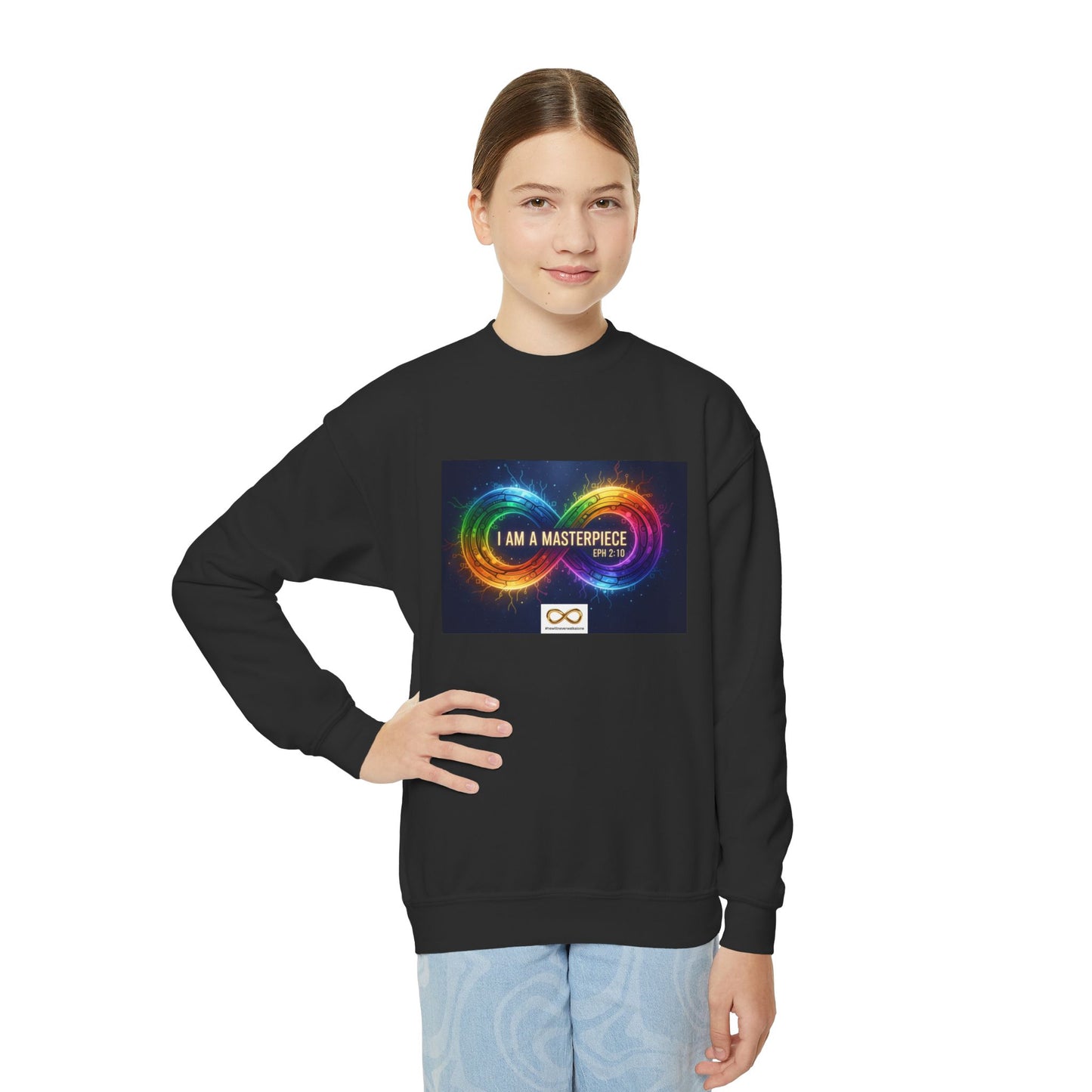 Autism Awareness Youth Crewneck Sweatshirt - I am a masterpiece eph 2:10