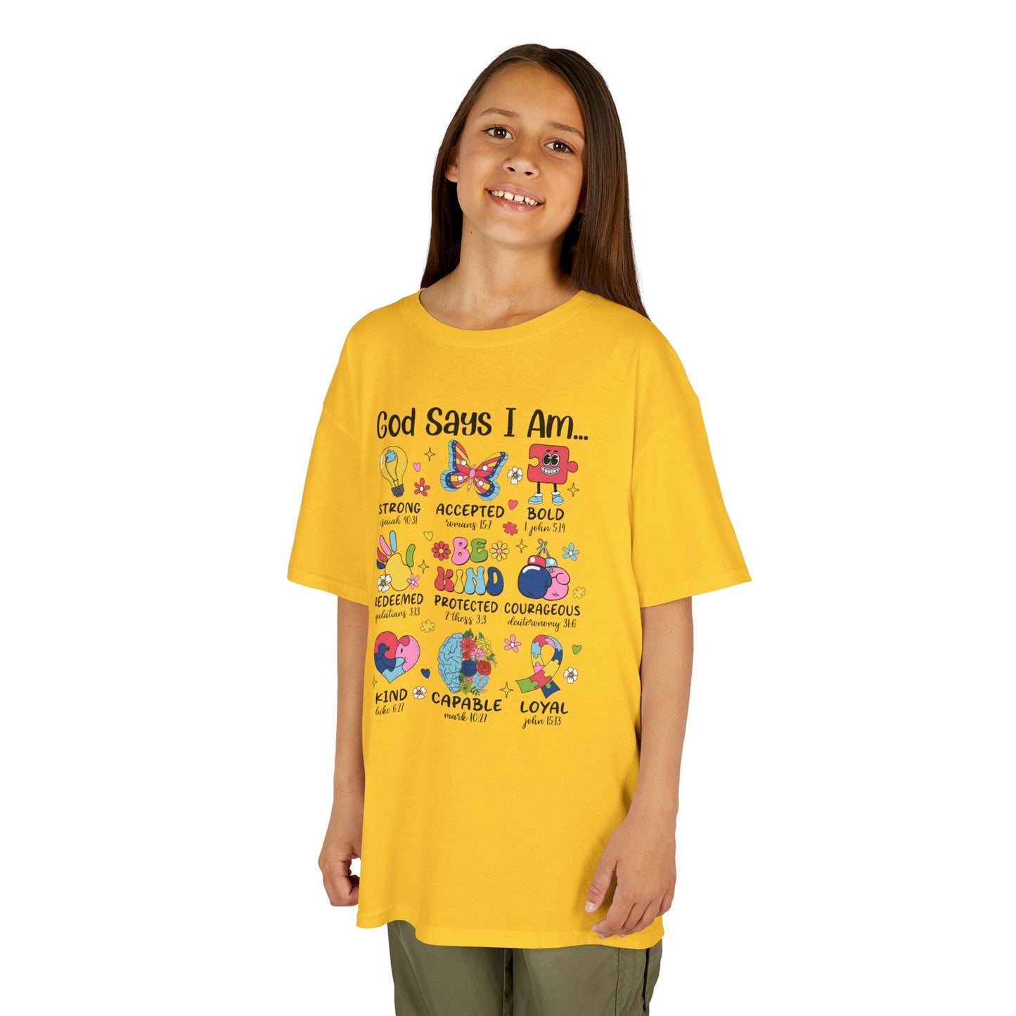 Kids Tee — “God Says I Am” Inspirational Christian Kids T‑Shirt