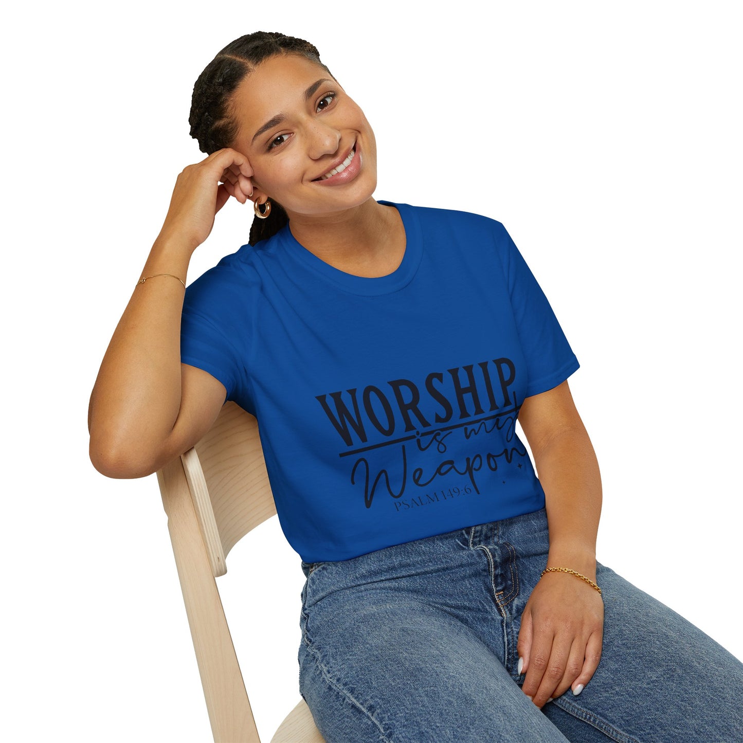 Worship Is My Weapon T-Shirt — Psalm 149:6 Christian Faith Tee