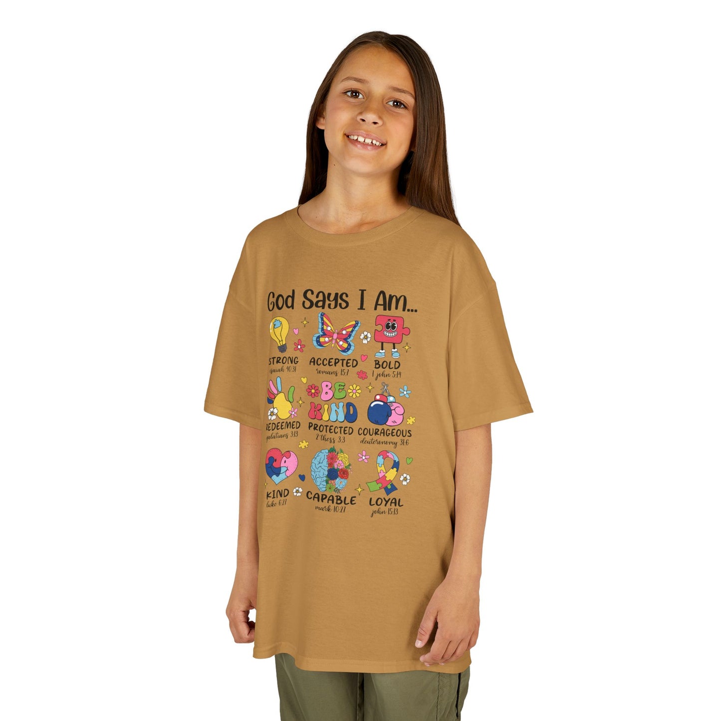 Kids Tee — “God Says I Am” Inspirational Christian Kids T‑Shirt
