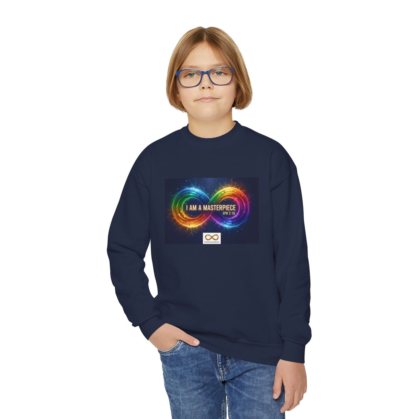 Autism Awareness Youth Crewneck Sweatshirt - I am a masterpiece eph 2:10