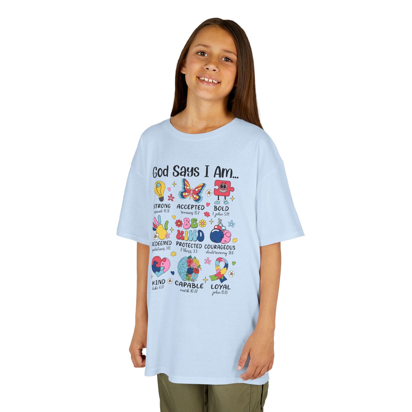 Kids Tee — “God Says I Am” Inspirational Christian Kids T‑Shirt
