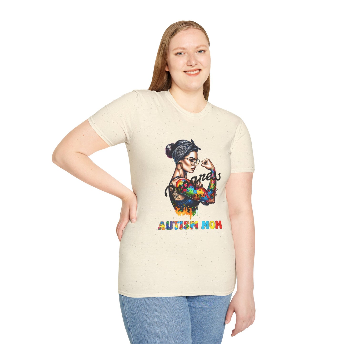 Adult Autism Mom Tattooed Rosie T-Shirt — Colorful Puzzle Piece Pride Tee for Mothers