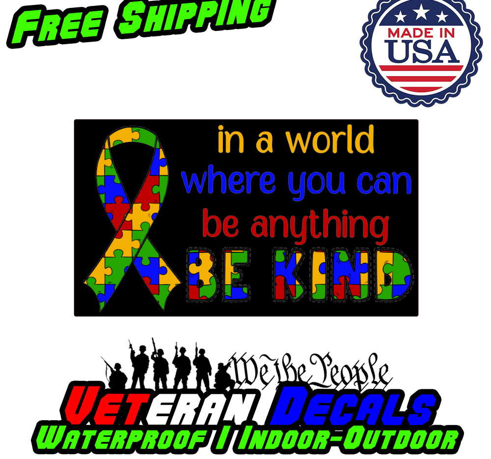 Be Kind Ribbon Vinyl Sticker Autism awareness Car Vehicle Window