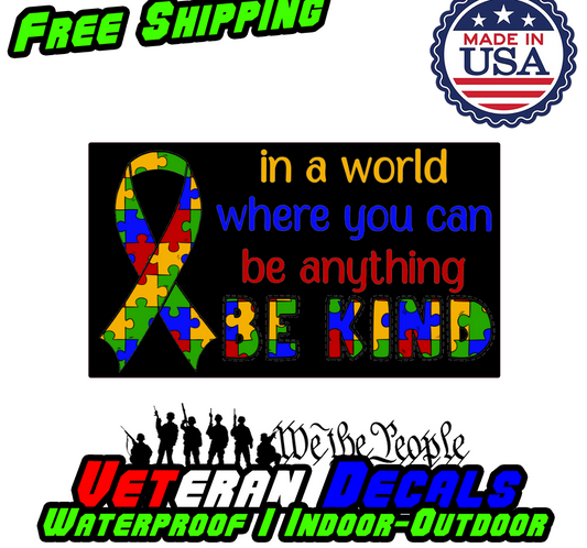 Be Kind Ribbon Vinyl Sticker Autism awareness Car Vehicle Window